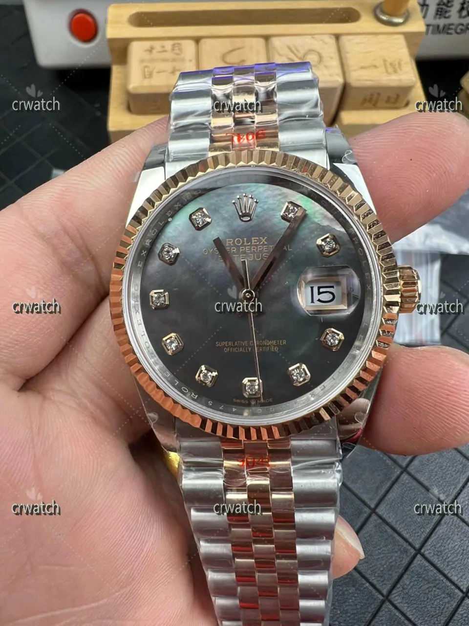 DateJust 36 SS/RG Wrapped 116231 GMF Gray MOP Dial Diamonds Markers SS/RG Wrapped Jubilee Bracelet SA3235