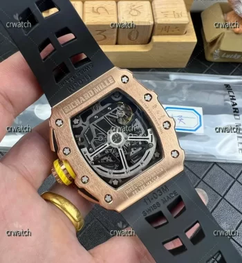 RM011 RG Chronograph SS Case KUF Edition Crystal Skeleton Dial Black Rubber Strap A7750