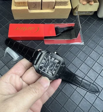 Santos de Cartier Mens XL 40mm PVD BVF Edition Black Dial Black Leather Bracelet MIYOTA 9019