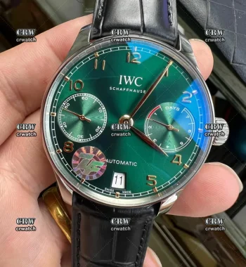 Portuguese Real PR IW500708 ZF V5 Edition Green Dial Rose Gold Markers Black Leather Strap A52010