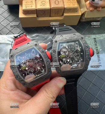 RM035 Black Carbon T+F V4 Edition Skeleton Dial Red Rubber Strap Super Clone RMUL2