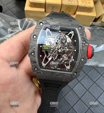 RM035 Black Carbon T+F V4 Edition Skeleton Dial Black Rubber Strap Super Clone