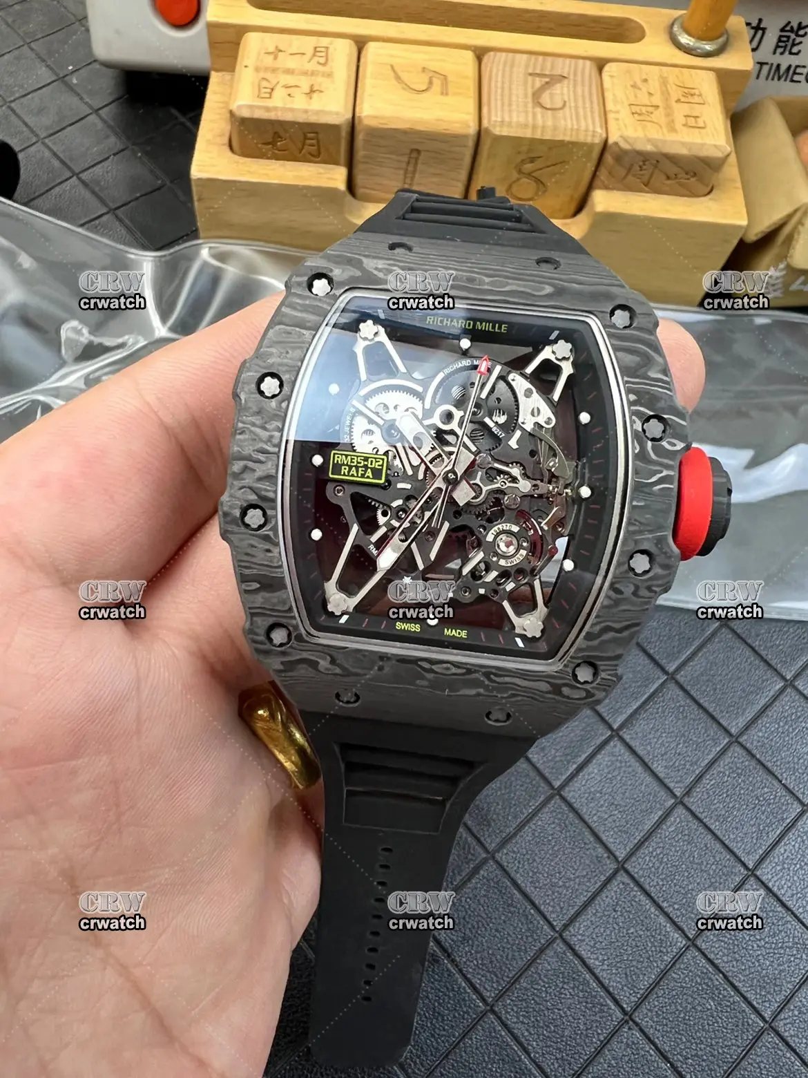 RM035 Black Carbon T+F V4 Edition Skeleton Dial Black Rubber Strap Super Clone