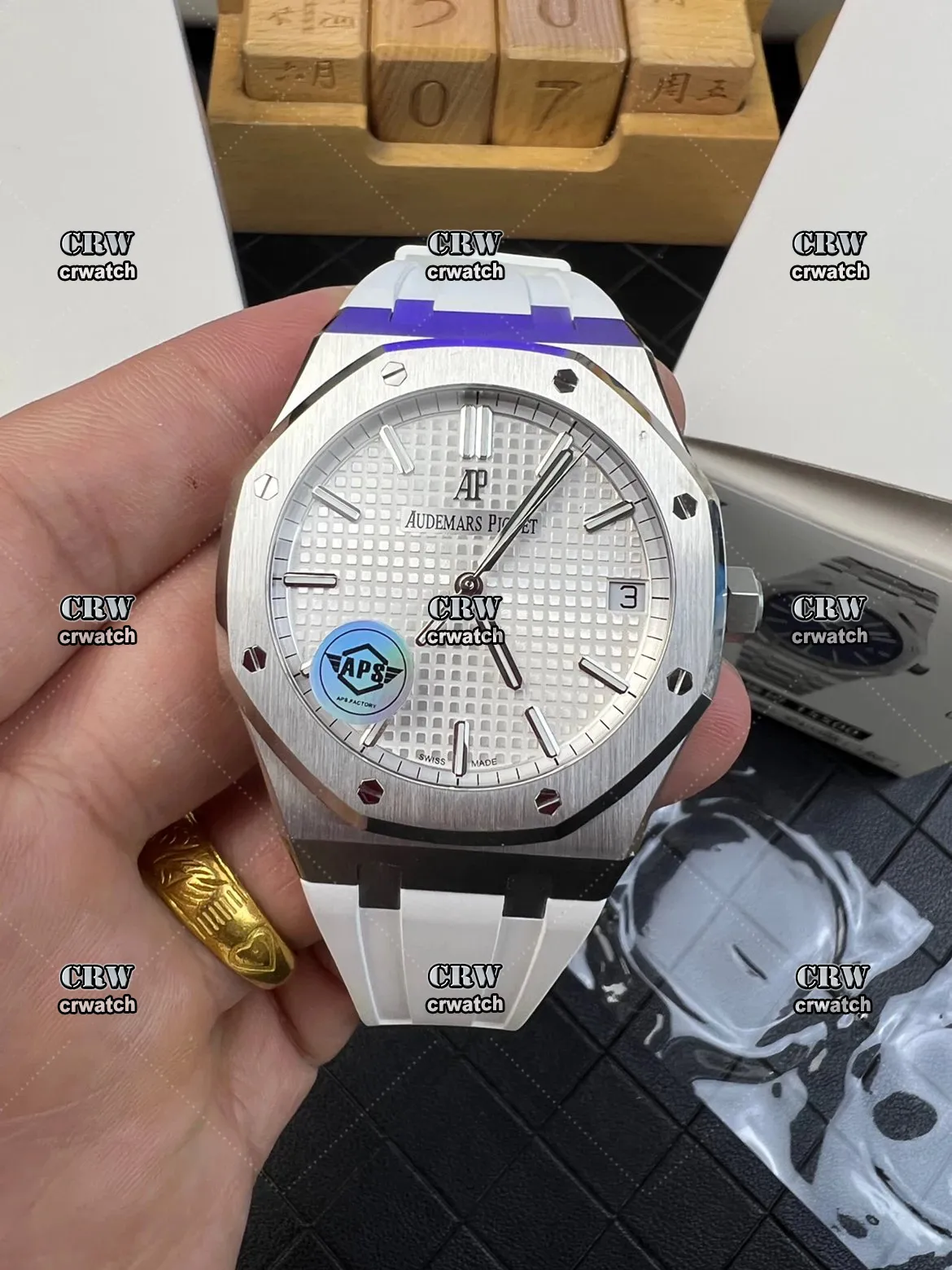 Royal Oak 41mm 15500 SS APSF V3 White Textured Dial White Rubber Strap A4302 Super Clone