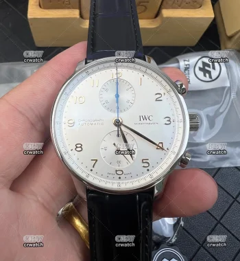 Portuguese Chrono IW3716 ZF Edition White Dial YG Markers Black Leather Strap A7750